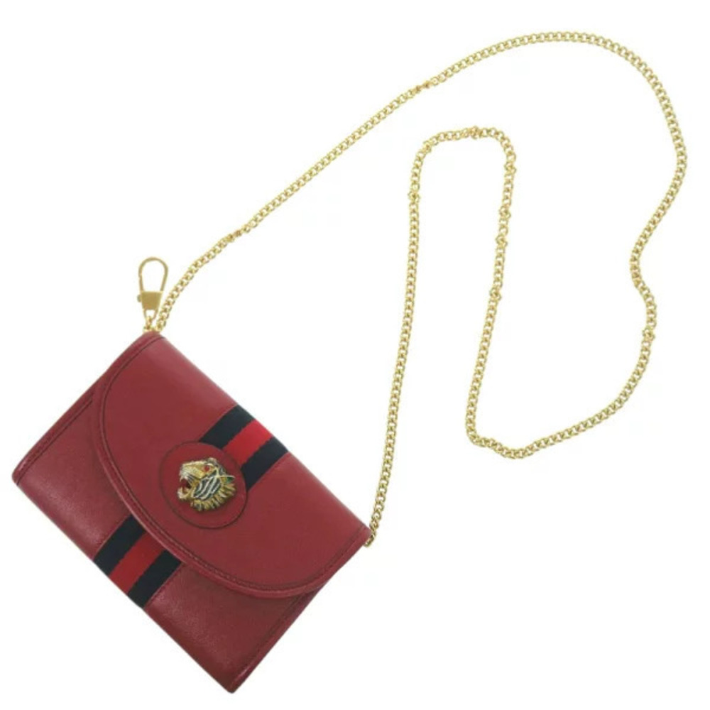 Gucci Raja Web Stripe Chain Shoulder Bag Leather Canvas Red Navy Blue - Picture 5 of 6